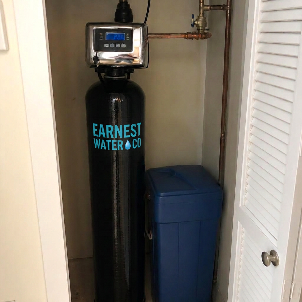 Softener installed in a utility closet